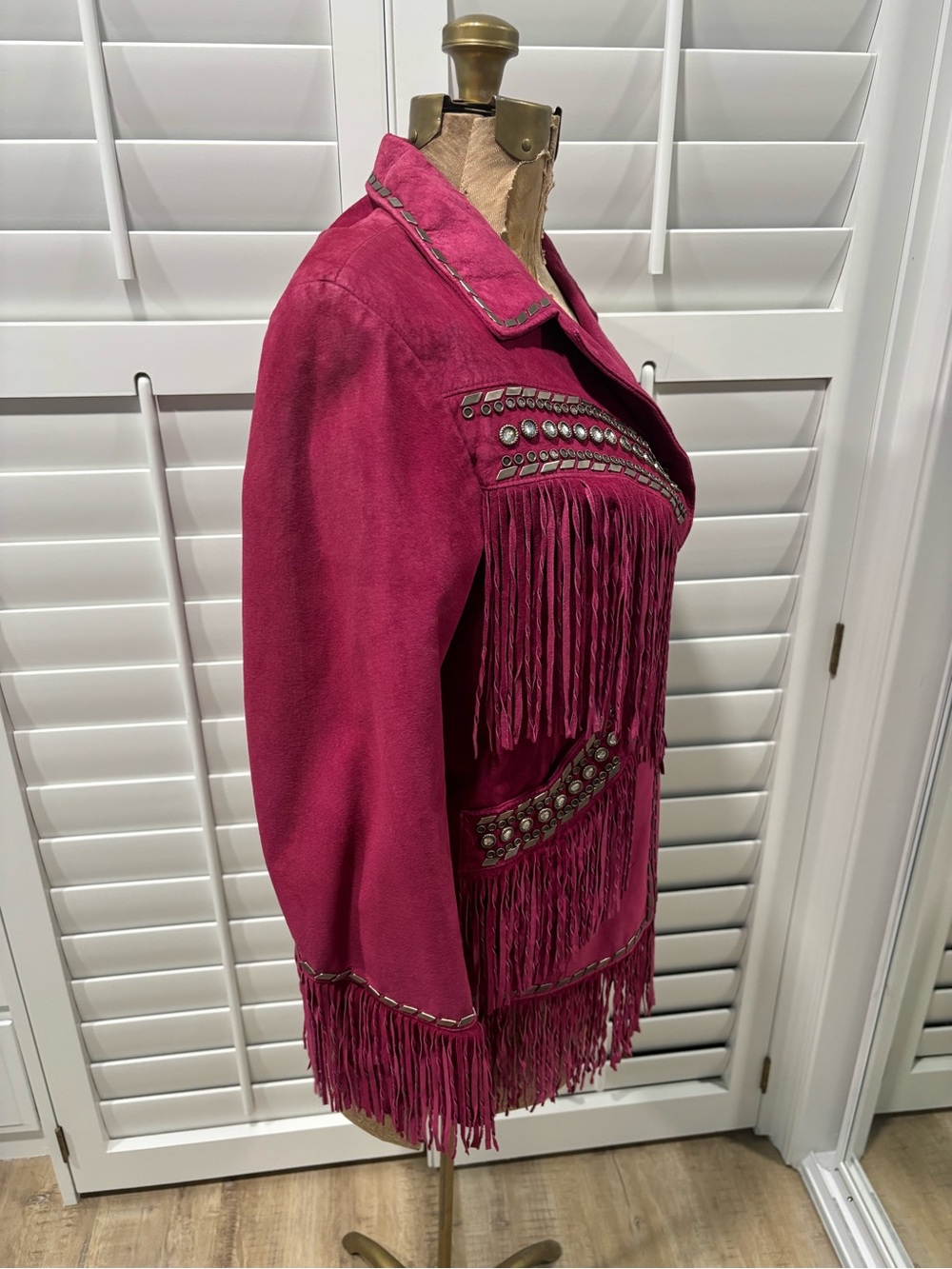 Double D Ranch Magenta Suede Fringe Jacket with Stud Accents - Picture 3 of 11